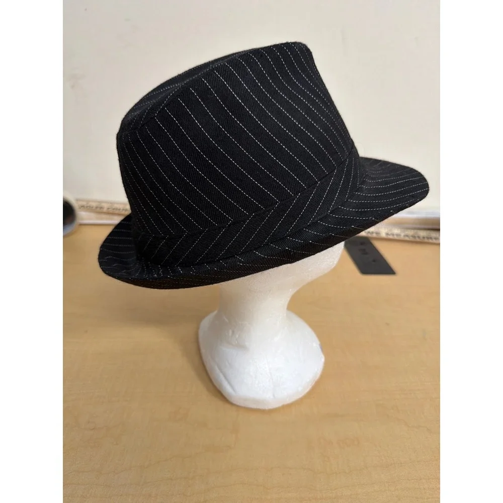 Black Pinstripe Fedora Hat Classic Gangster Style Trilby Narrow Brim